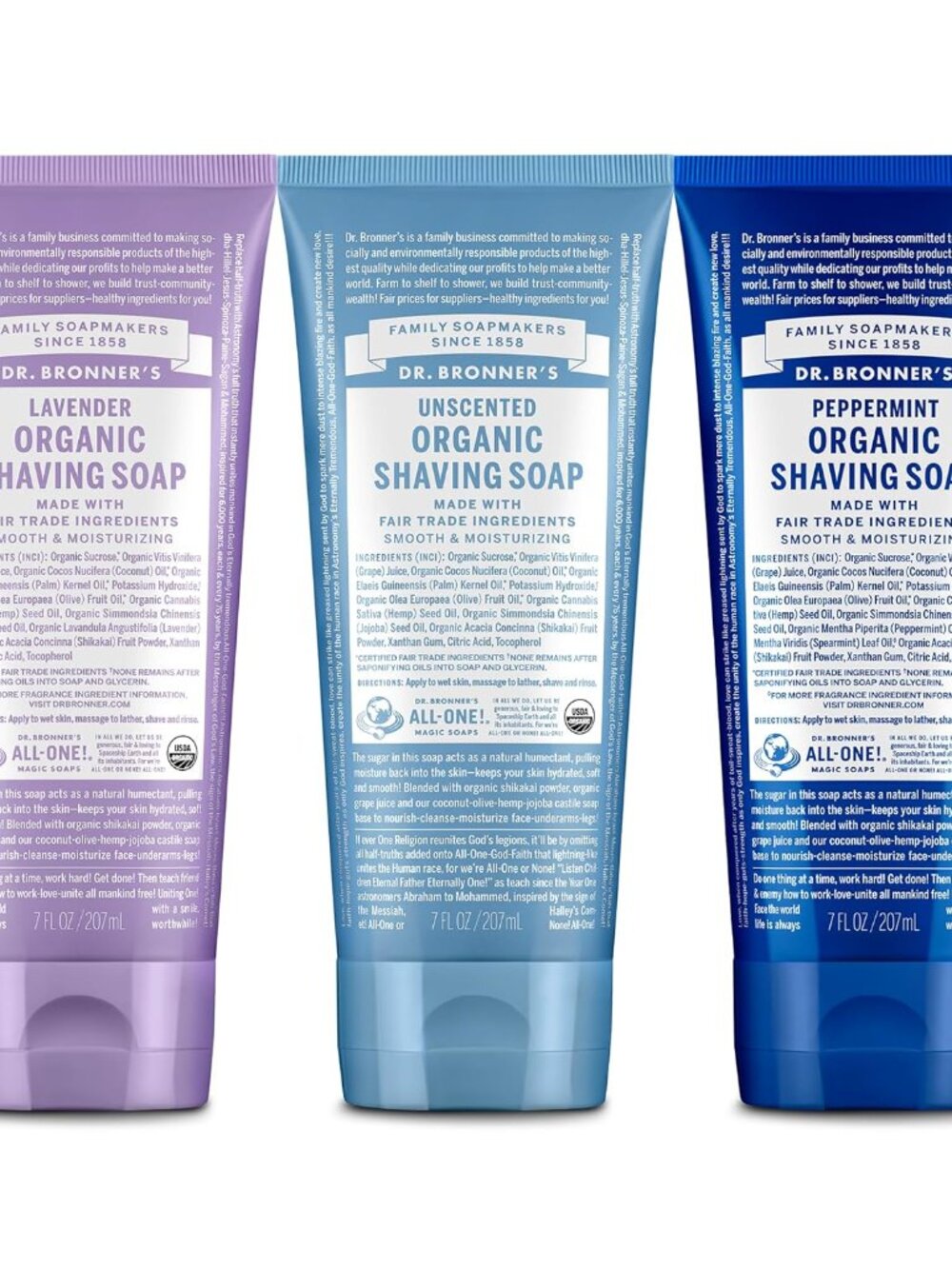 Dr. Bronner's - Organic Shaving Soap (7 oz, 3-Pack, Variety Pack) Lavender, Baby - Picture 2 of 2